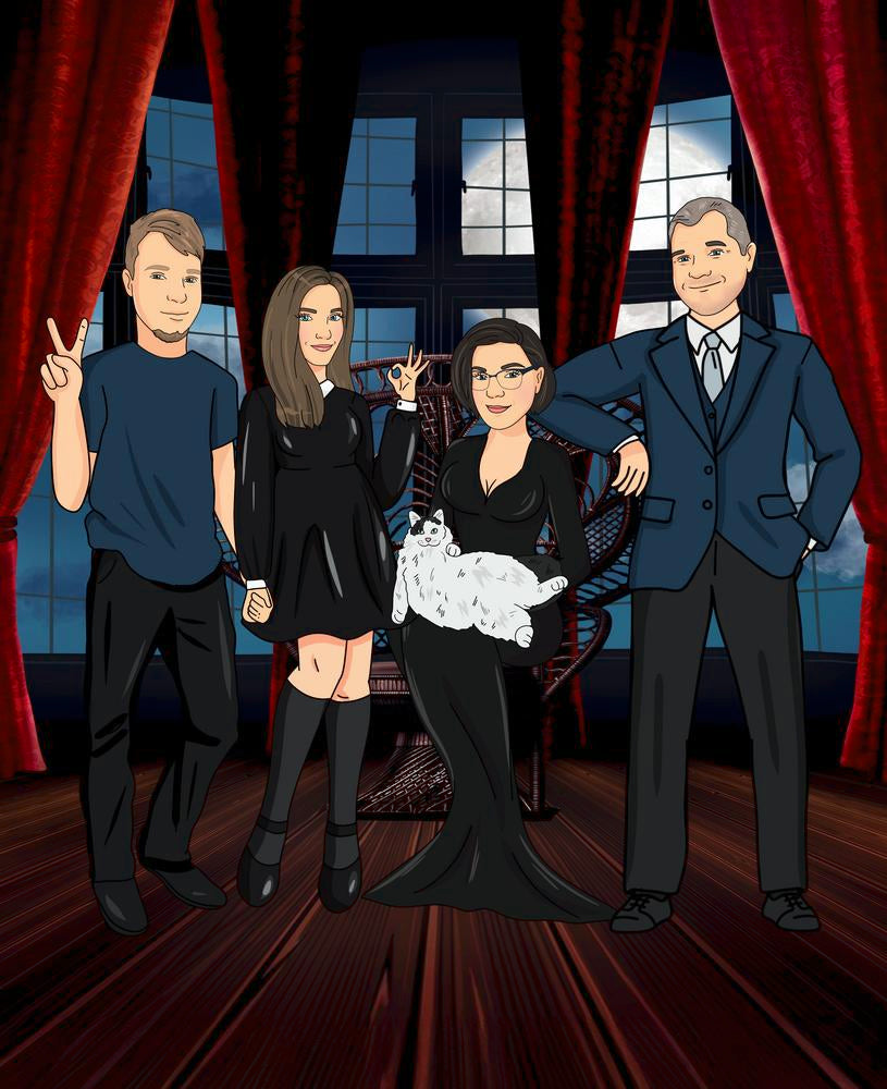 The Addams Family (Rodzina Addamsów) - personalizowany obraz, cartoonizowany portret