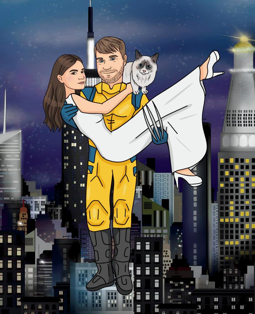 Cartoonizowany portret w stylu Superbohaterów - zamów personalizowany obraz