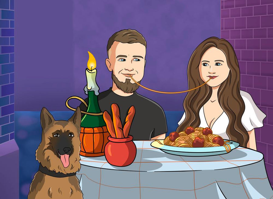 Lady and the Tramp (Zakochany kundel) - personalizowany obraz, cartoonizowany portret