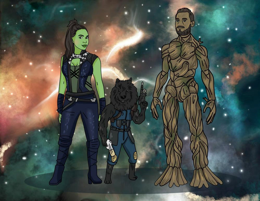 Strażnicy Galaktyki (Guardians of the Galaxy) - personalizowany obraz, cartoonizowany portret