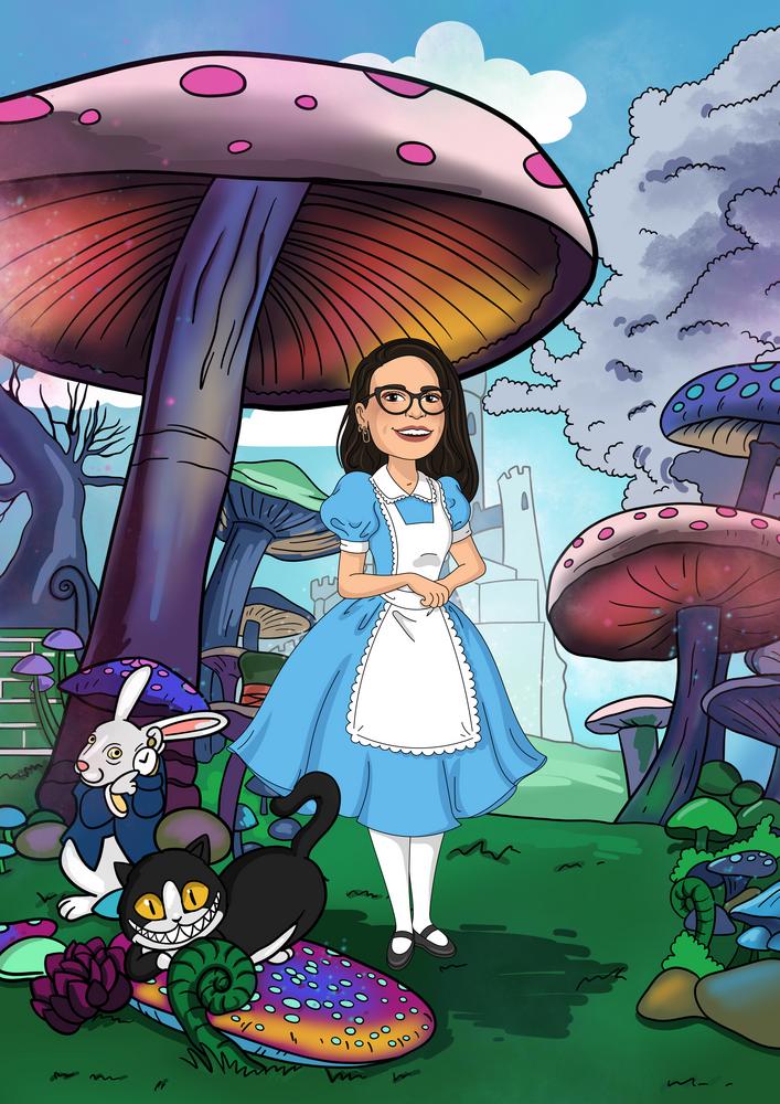 Alice in Wonderland (Alicja w Krainie Czarów) - personalizowany obraz, cartoonizowany portret