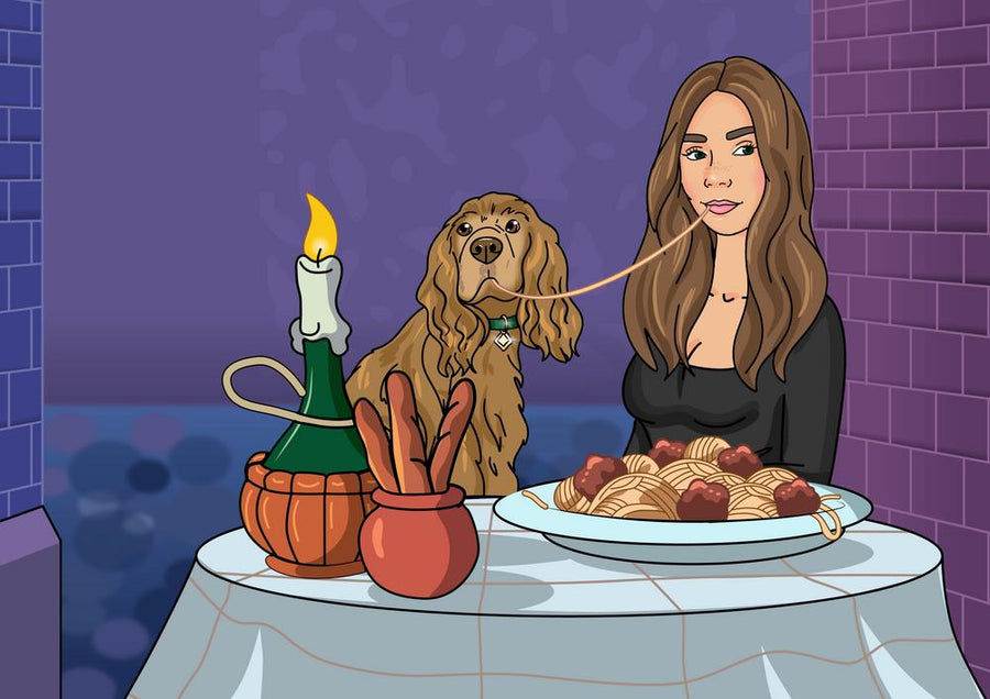 Lady and the Tramp (Zakochany kundel) - personalizowany obraz, cartoonizowany portret