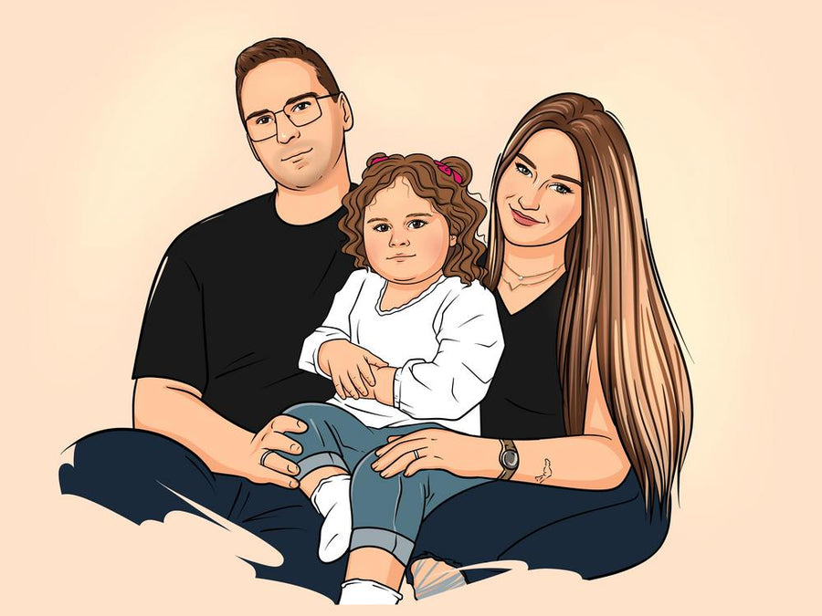 Portret rodzinny, portret z wieloma ludźmi w stylu kreskówki ze zdjęcia - Homy Post