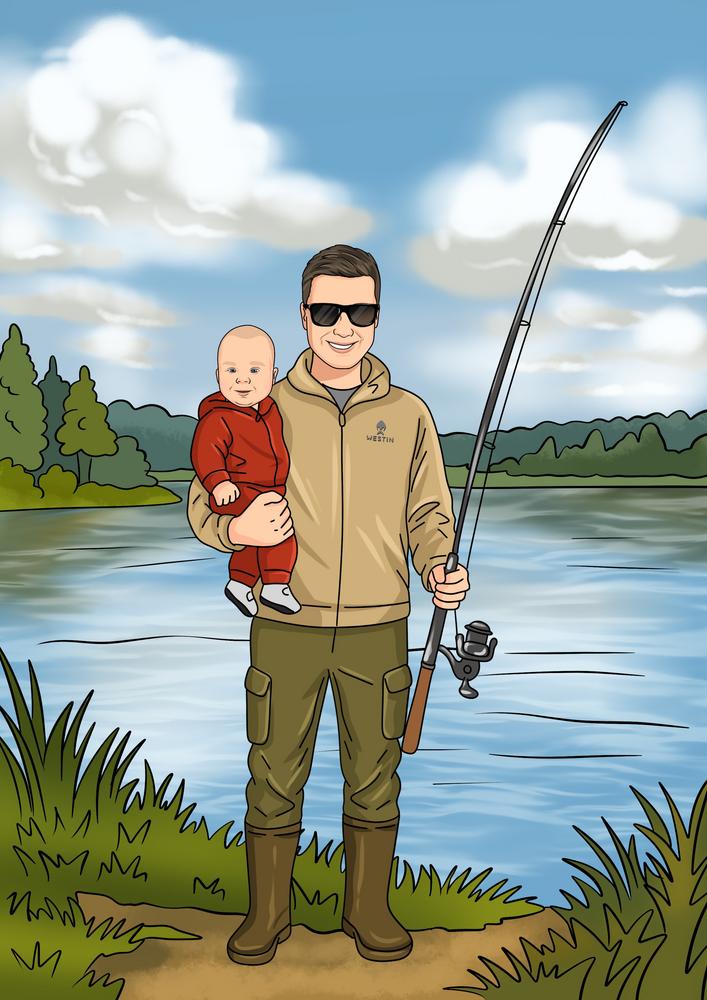 Portret w naturze - kreskówkowy personalizowany obraz na dworze - Homy Post