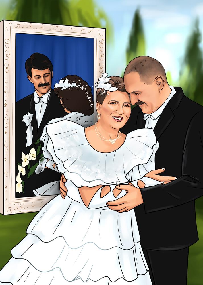 Portret ślubny - kreskówkowy personalizowany obraz na wesele - Homy Post