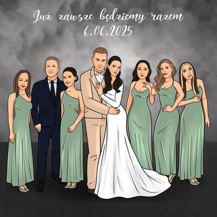 Portret ślubny - kreskówkowy personalizowany obraz na wesele - Homy Post