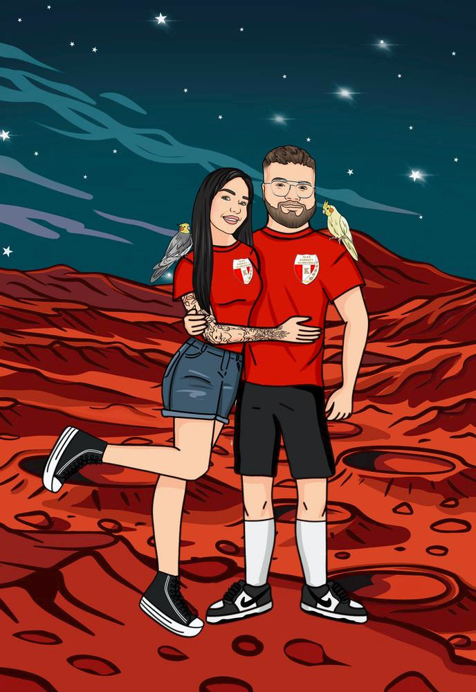 Portret w naturze - kreskówkowy personalizowany obraz na dworze - Homy Post