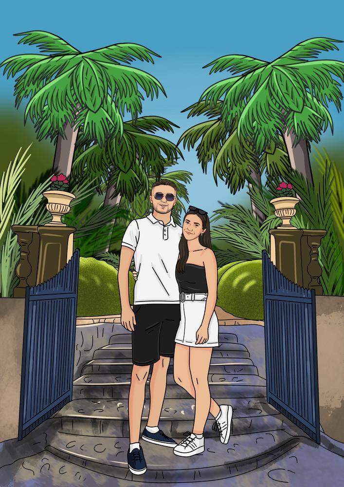 Portret w naturze - kreskówkowy personalizowany obraz na dworze - Homy Post