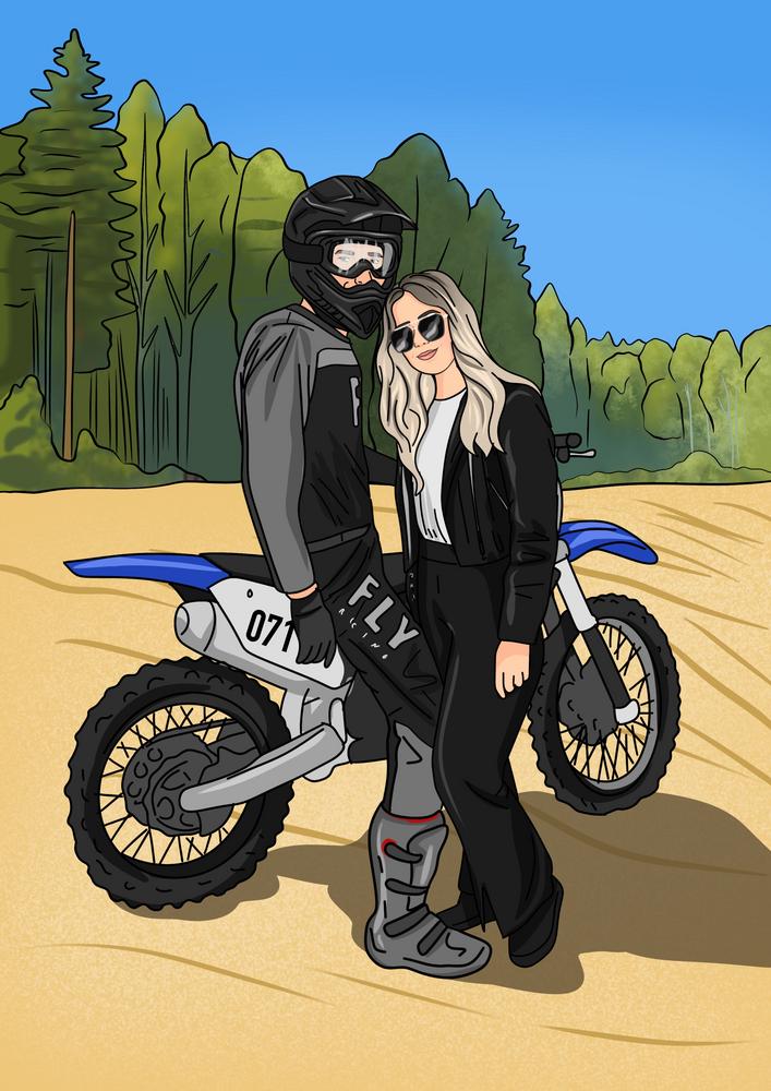 Portret z samochodem - kreskówkowy personalizowany obraz z pojazdami - Homy Post