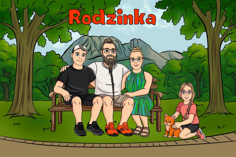 Portret rodzinny, portret z wieloma ludźmi w stylu kreskówki ze zdjęcia - Homy Post