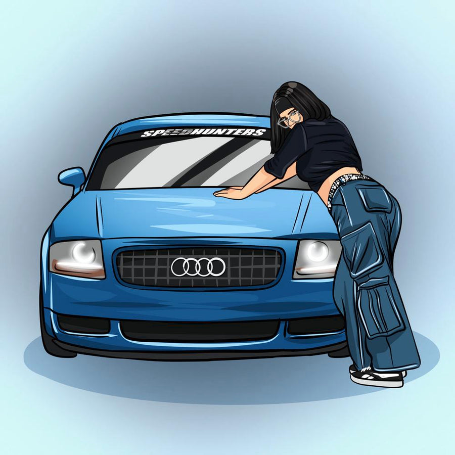 Portret z samochodem - kreskówkowy personalizowany obraz z pojazdami - Homy Post