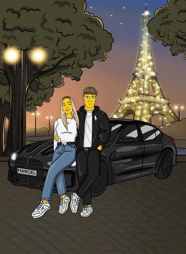 Portret podróżniczy - kreskówkowy personalizowany obraz w miastach - Homy Post