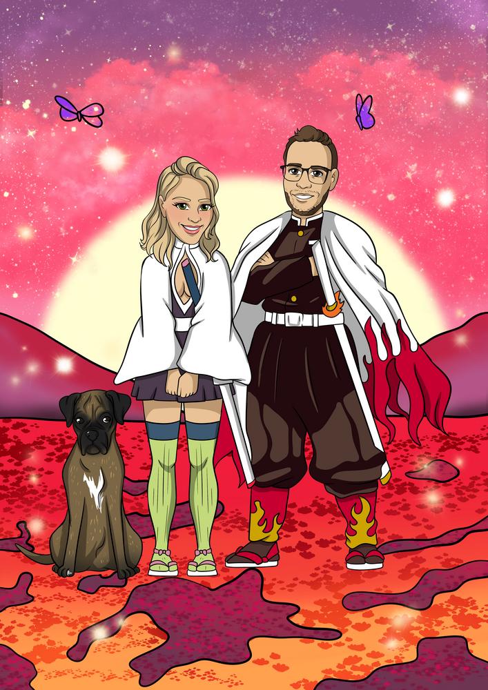 Miecz zabójcy demonów (Demon Slayer) - personalizowany obraz, cartoonizowany portret