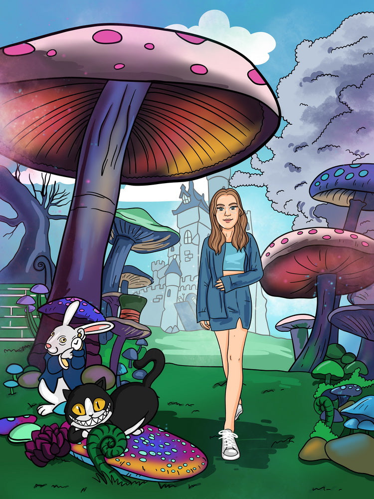 Alice in Wonderland (Alicja w Krainie Czarów) - personalizowany obraz, cartoonizowany portret