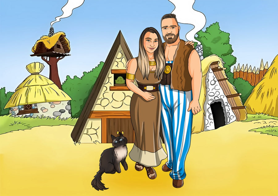 Asteriks i Obeliks - personalizowany obraz, cartoonizowany portret