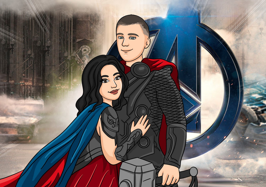 Cartoonizowany portret w stylu Superbohaterów - zamów personalizowany obraz