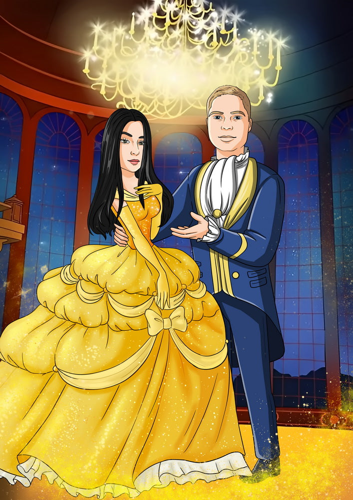Beauty and the Beast (Piękna i Bestia) - personalizowany obraz, cartoonizowany portret