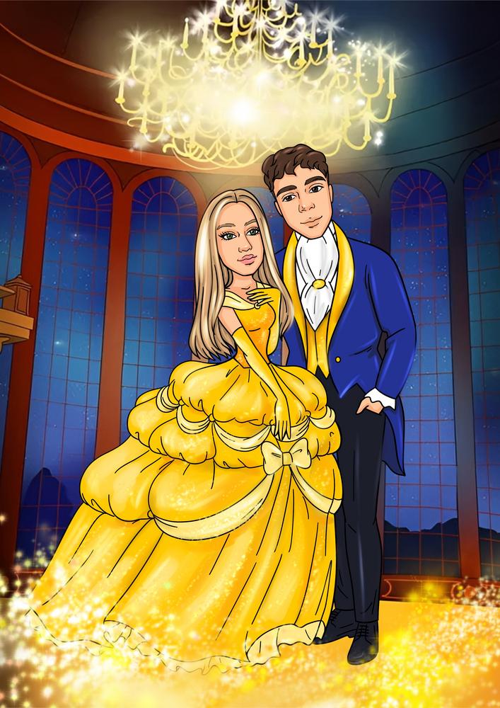 Beauty and the Beast (Piękna i Bestia) - personalizowany obraz, cartoonizowany portret