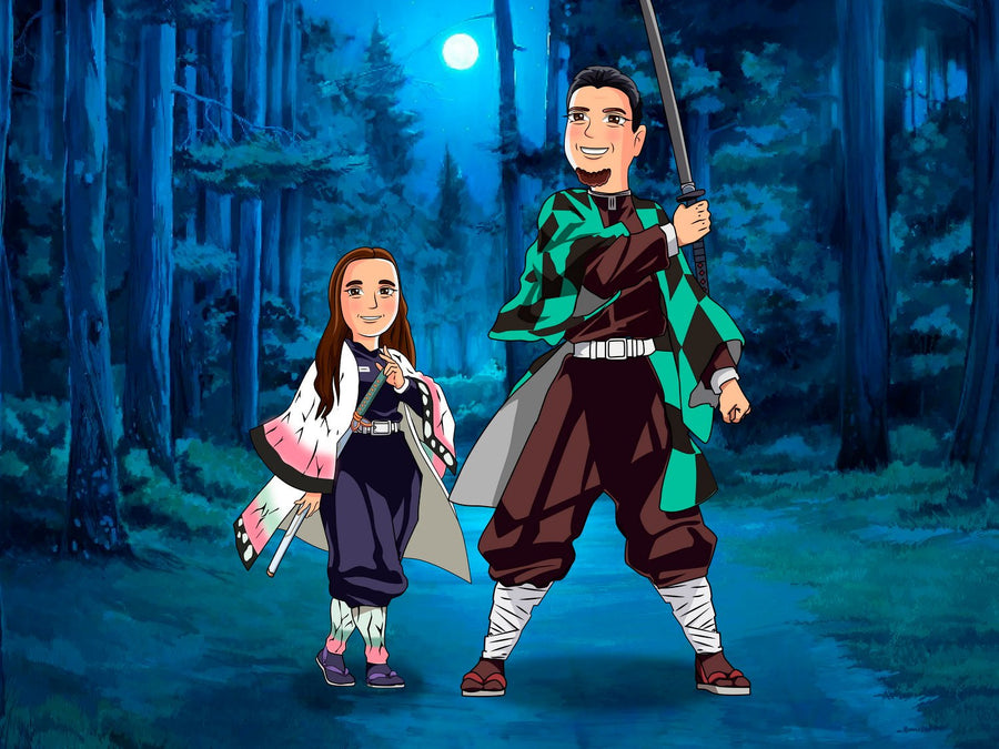 Miecz zabójcy demonów (Demon Slayer) - personalizowany obraz, cartoonizowany portret