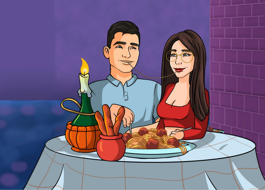 Lady and the Tramp (Zakochany kundel) - personalizowany obraz, cartoonizowany portret