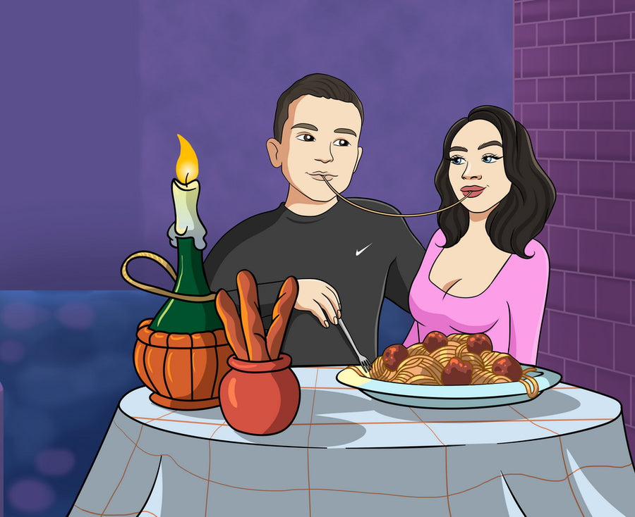 Lady and the Tramp (Zakochany kundel) - personalizowany obraz, cartoonizowany portret