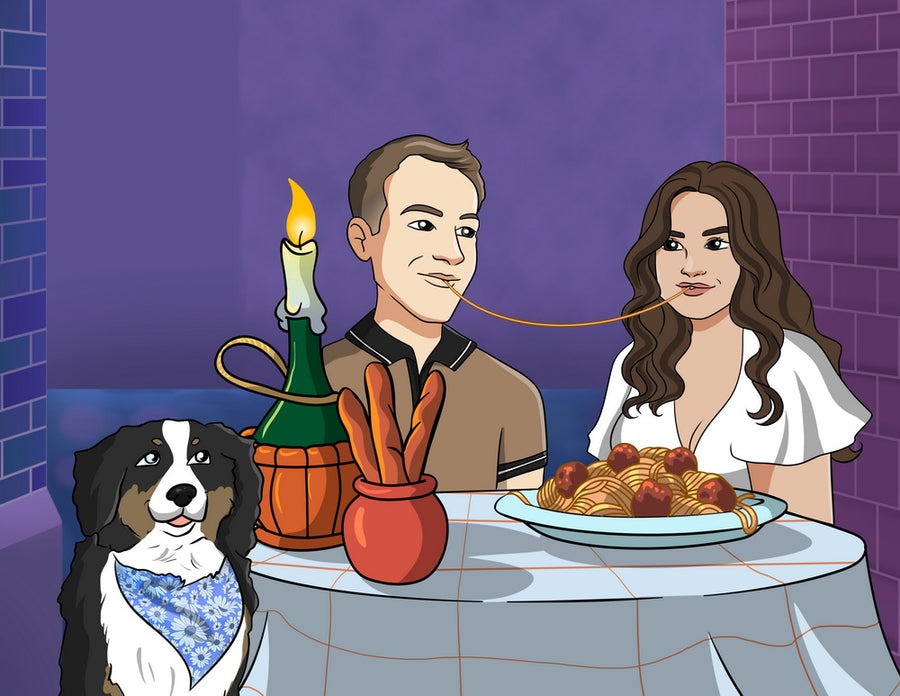 Lady and the Tramp (Zakochany kundel) - personalizowany obraz, cartoonizowany portret