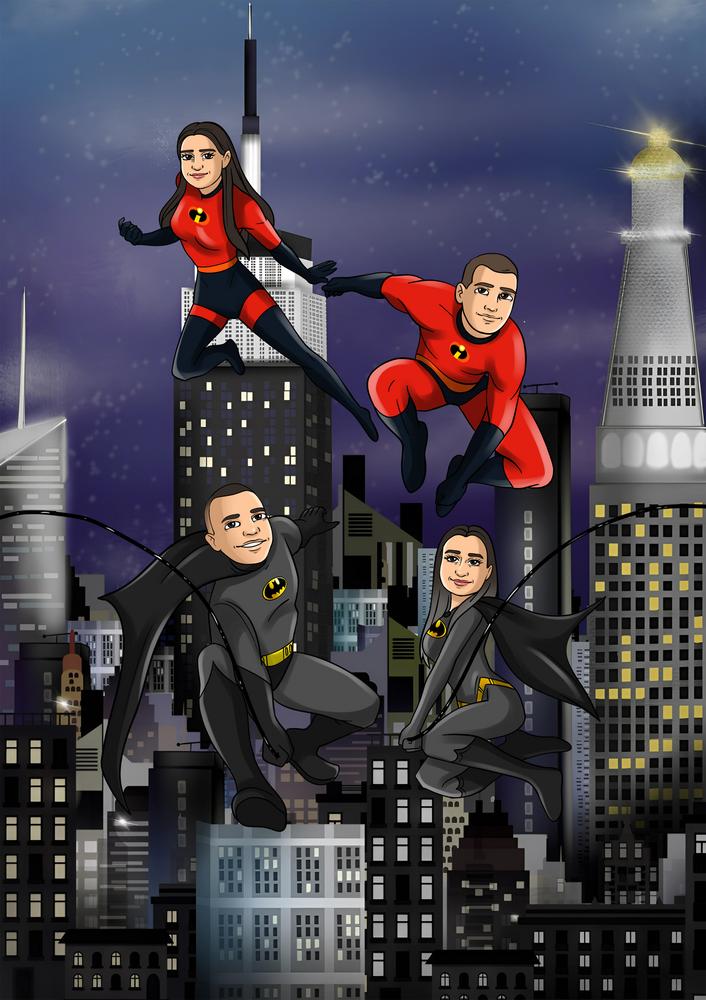 Cartoonizowany portret w stylu Superbohaterów - zamów personalizowany obraz