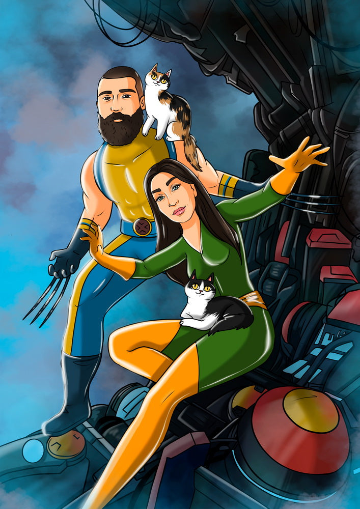 Cartoonizowany portret w stylu Superbohaterów - zamów personalizowany obraz