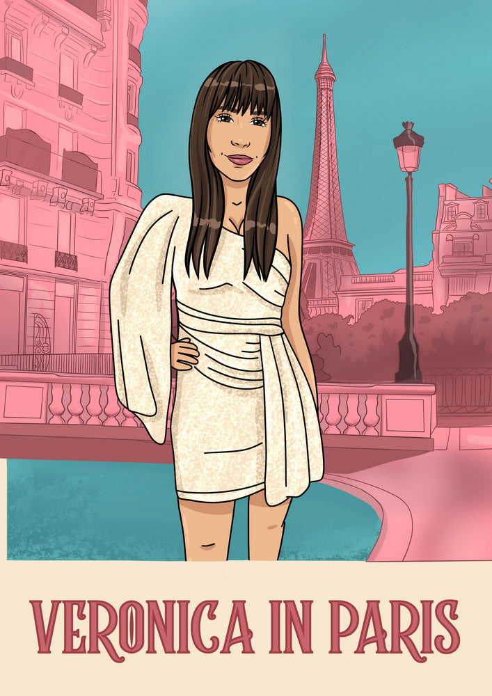 Emily in Paris (Emily w Paryżu) - personalizowany obraz, cartoonizowany portret