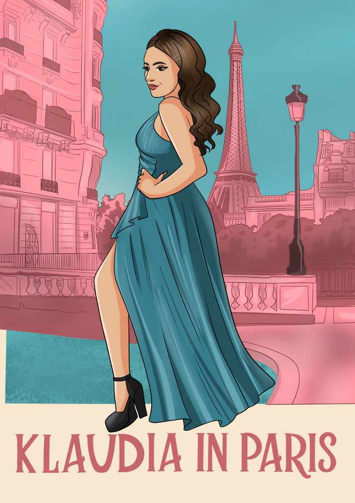 Emily in Paris (Emily w Paryżu) - personalizowany obraz, cartoonizowany portret