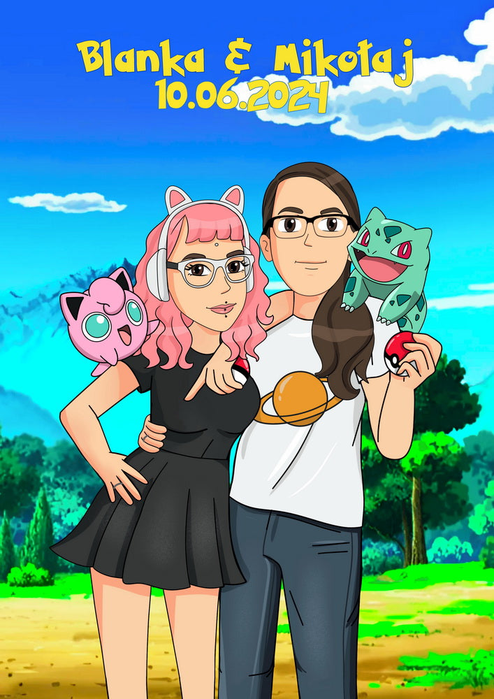 Pokemon - personalizowany obraz, cartoonizowany portret
