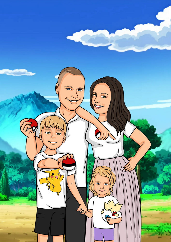 Pokemon - personalizowany obraz, cartoonizowany portret