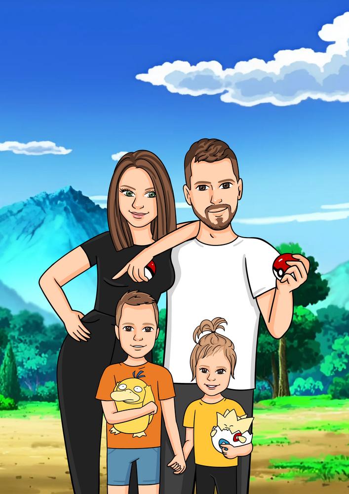Pokemon - personalizowany obraz, cartoonizowany portret