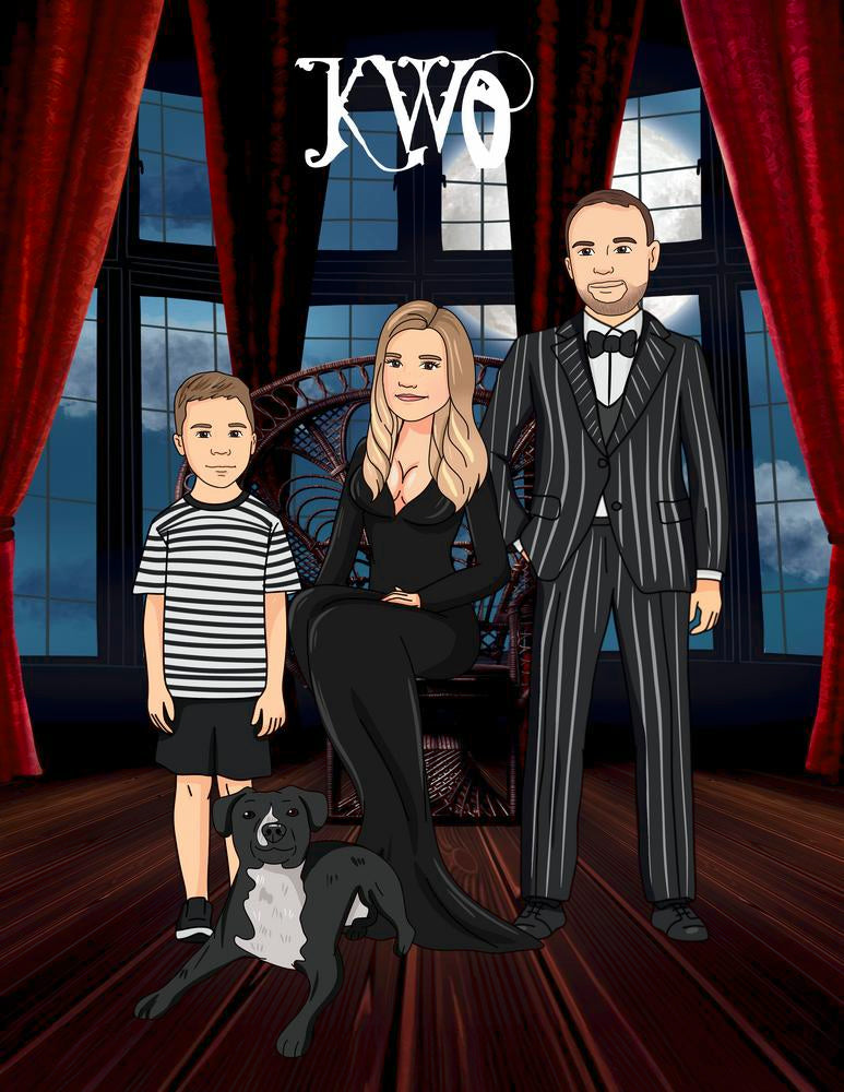 The Addams Family (Rodzina Addamsów) - personalizowany obraz, cartoonizowany portret