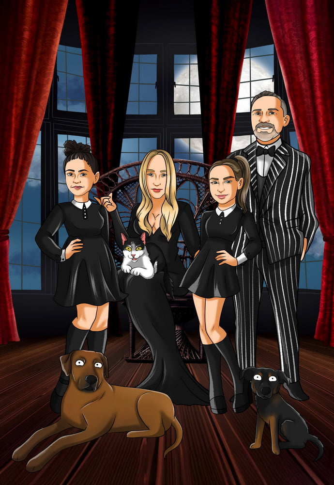 The Addams Family (Rodzina Addamsów) - personalizowany obraz, cartoonizowany portret