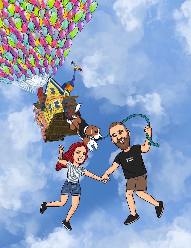 Up (Odlot) - personalizowany obraz, cartoonizowany portret - Homy Post